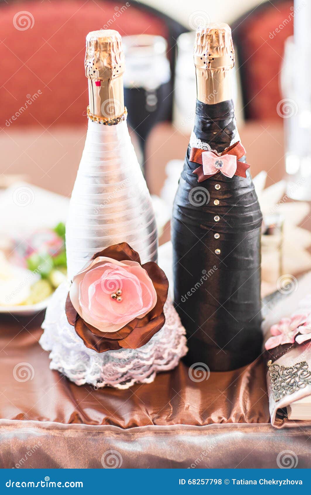 Bouteille de champagne bois or Fête, décorations de mariage