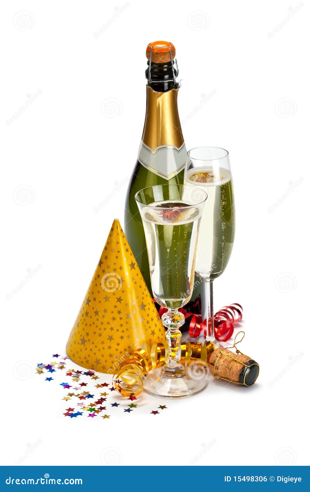 Champagne and party caps stock photo. Image of sparkling 15498306