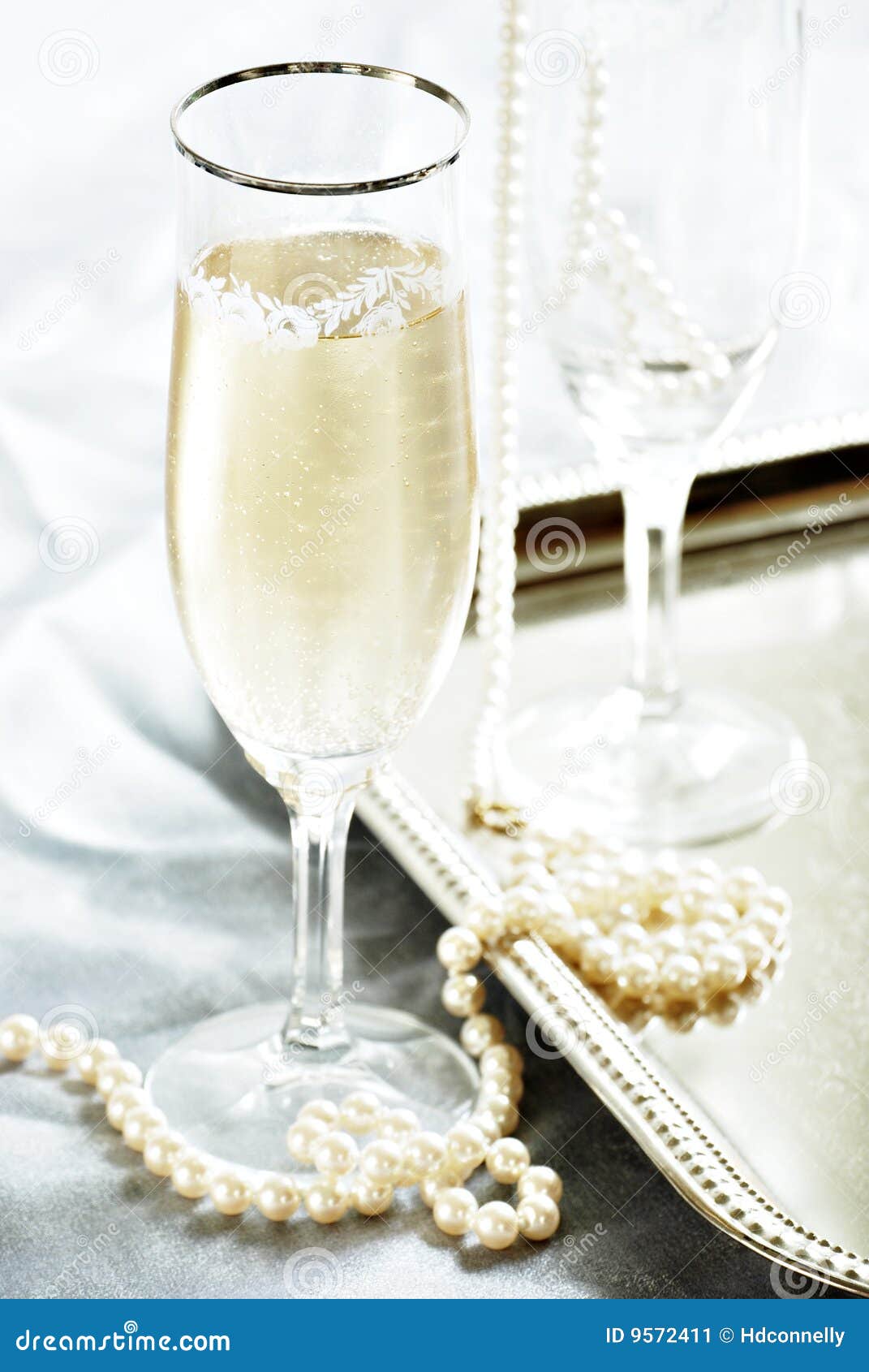 Champagne and pearls stock image. Image of still, satin 9572411