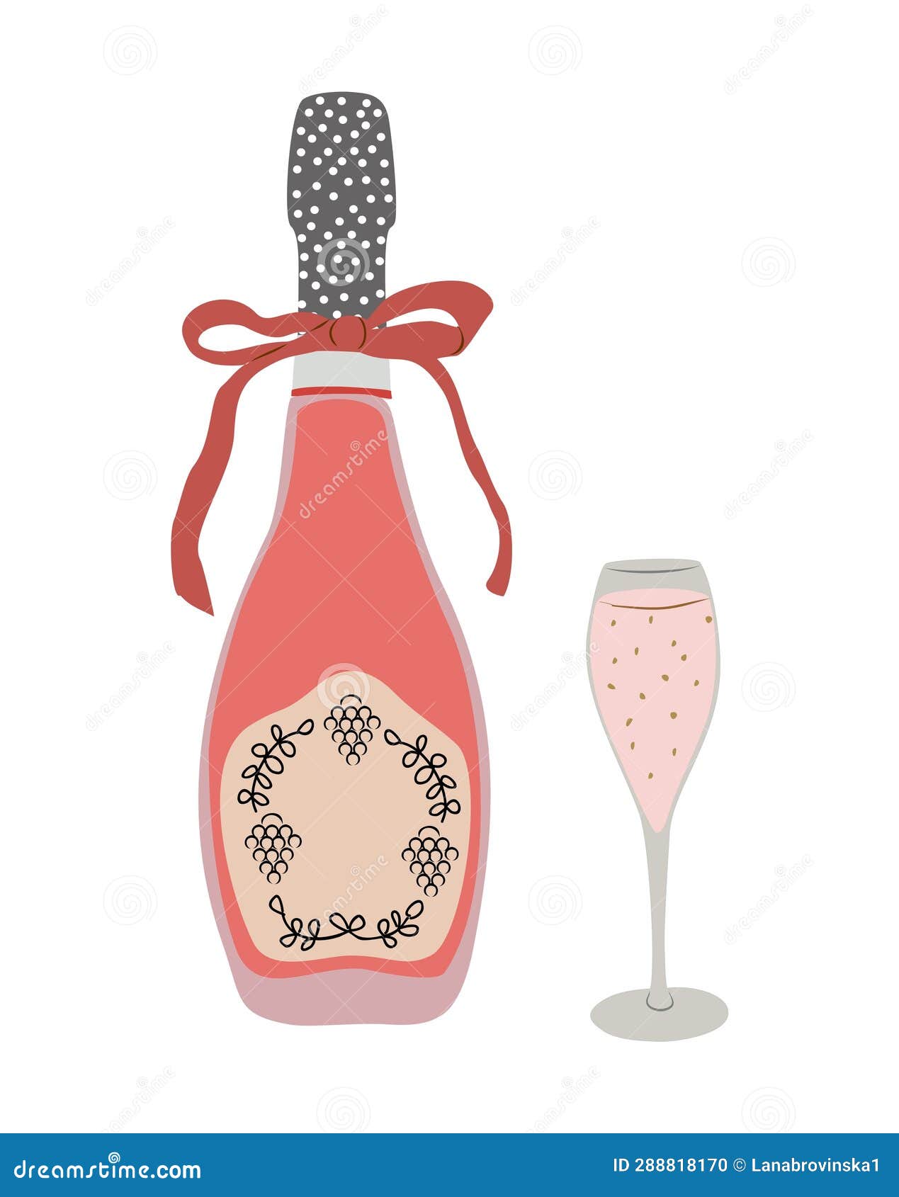 Pink champagne bottle and glass rose bubbly wine Vector Image