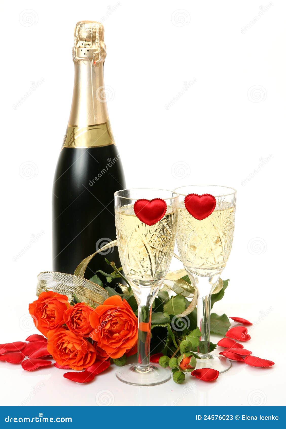 Champagne and roses stock image. Image of heart, white 24576023