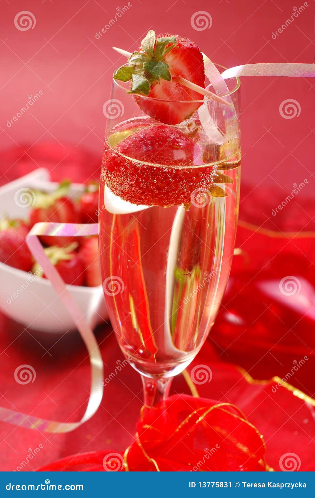 Champagne with strawberry stock image. Image of crystal 13775831