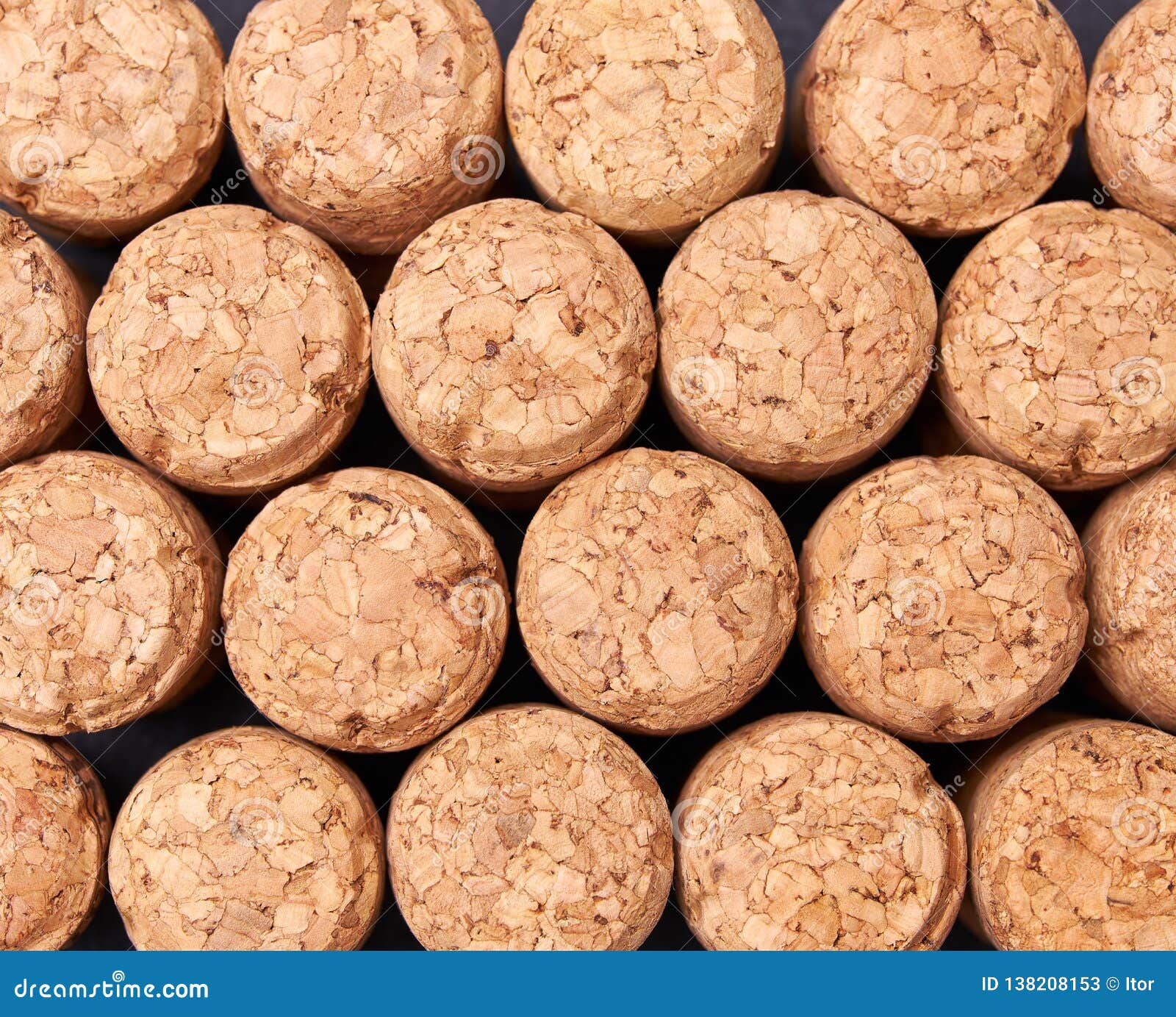 Champagne Wine Corks Texture Background Closeup.Flat Lay Stock Image