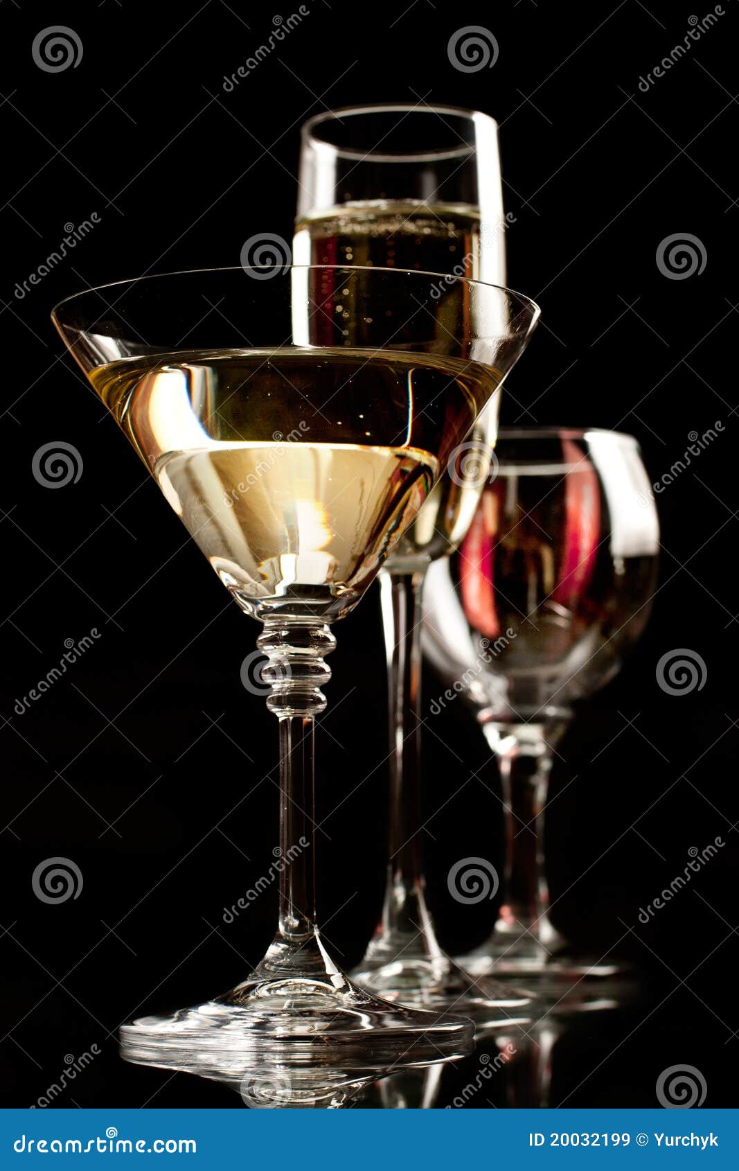 Champagne Wine and Martini Glasses Stock Image Image of fizz
