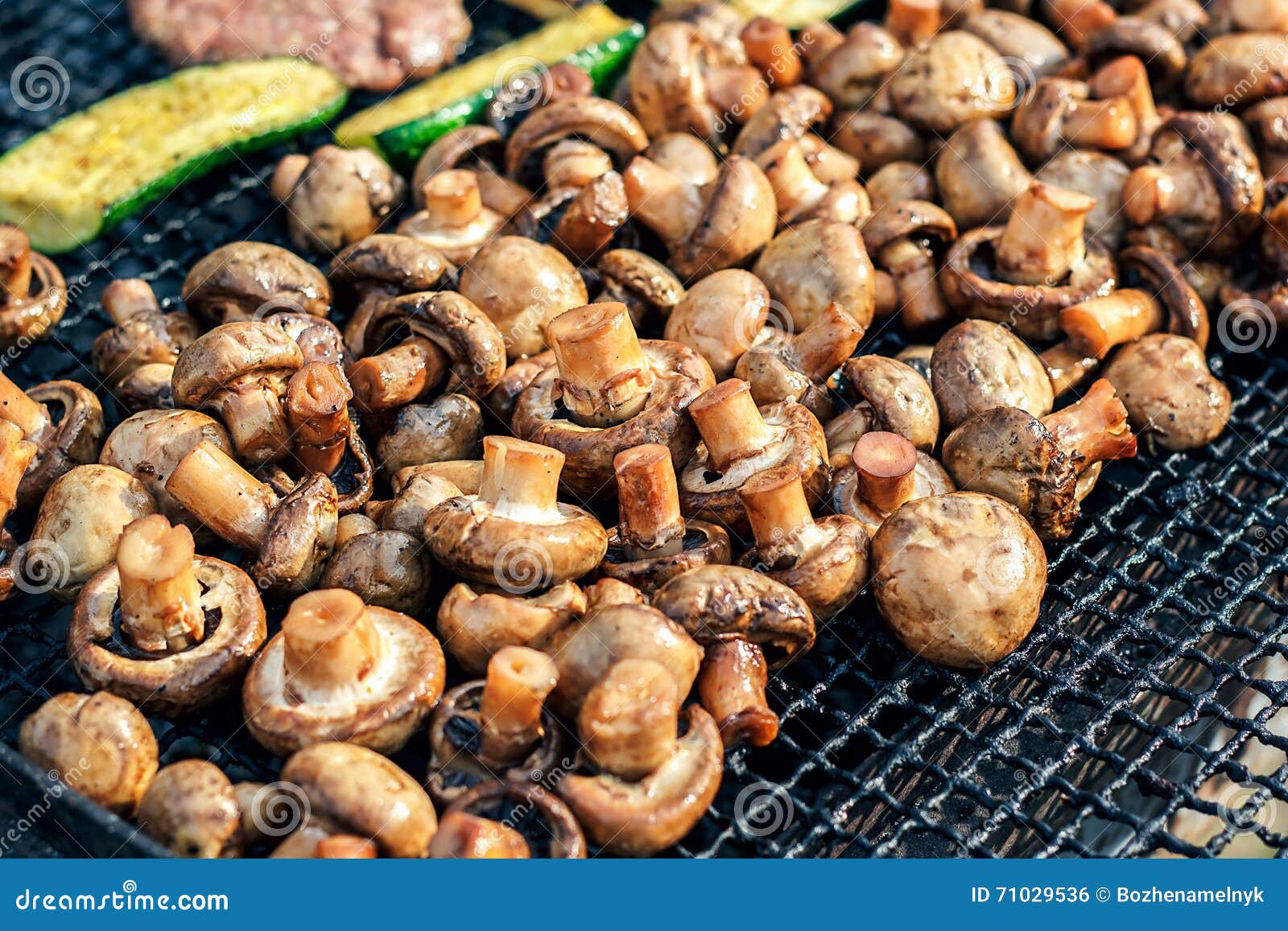 White Mushrooms Grilled on or BBQ and Small Drops of Water. Cooking Mushrooms on the Grill Stock Photo - Image of cuisine, 71029536
