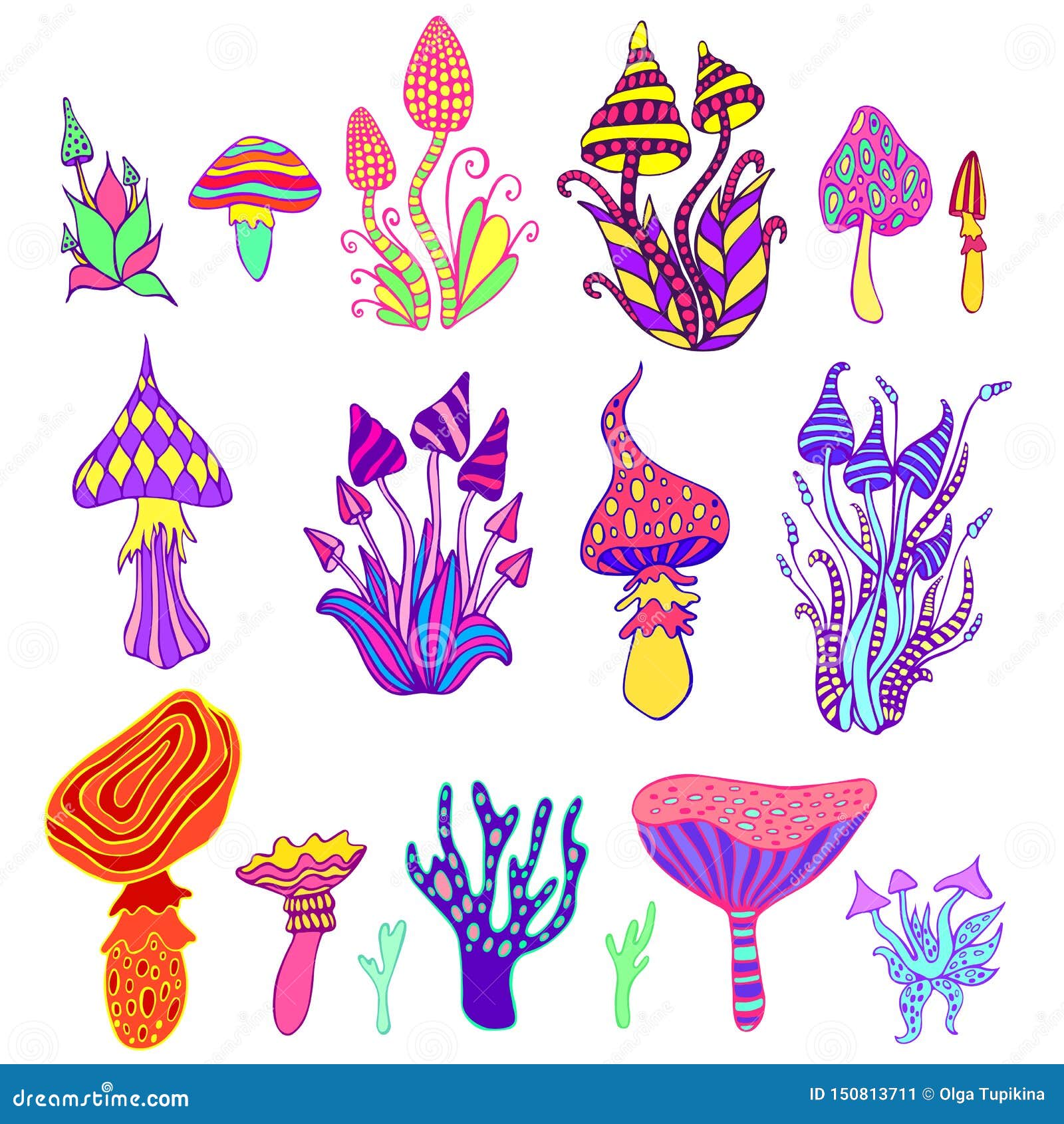 Champignons Trippy Abstraits Artistiques Psychedeliques De Grand Ensemble Fond Blanc Champignons Hallucinogenes Colores D Imagin Illustration De Vecteur Illustration Du Tissu Botanique
