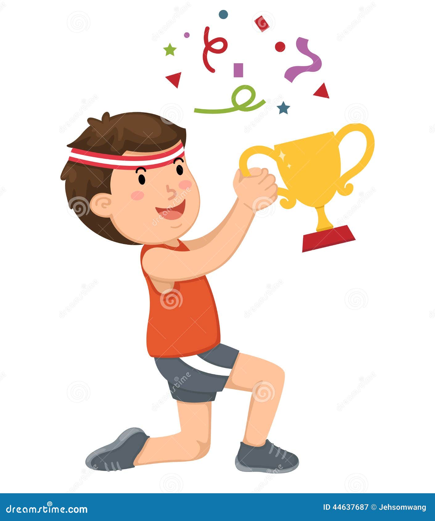 Champion De Garçon Avec Son Trophée Illustration de Vecteur