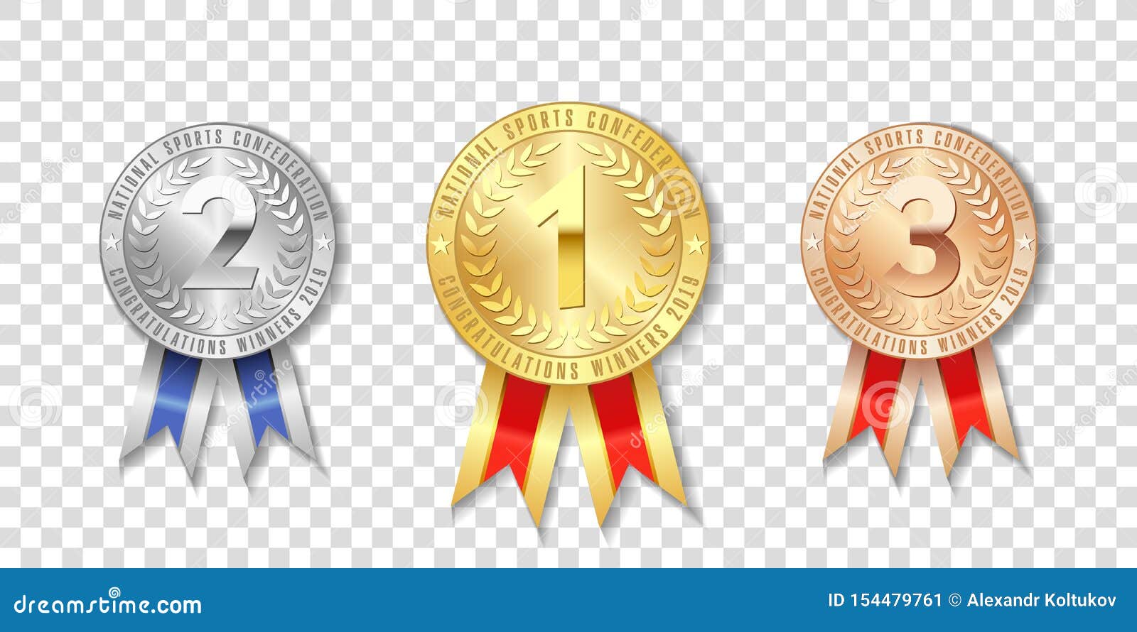 Amlong Plus Gold Silver Bronze Award Medals with Premium Ribbon Set of 3