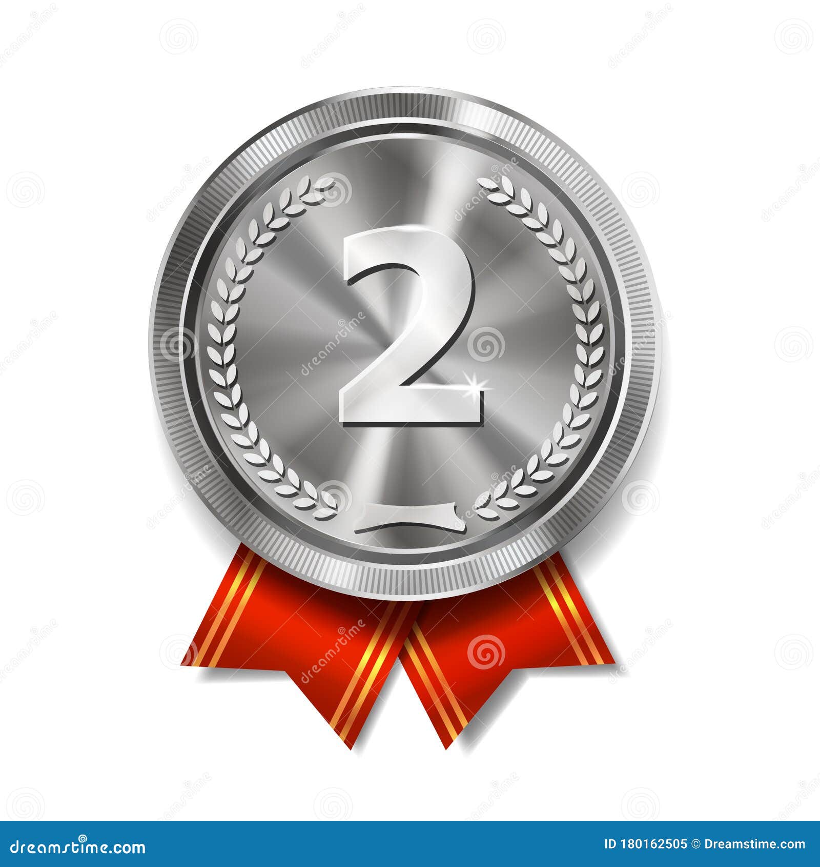 Champion Silver Medal With Red Ribbon On White Background Metallic Winner Award Second Place Stock Vector Illustration Of Metal Laurel
