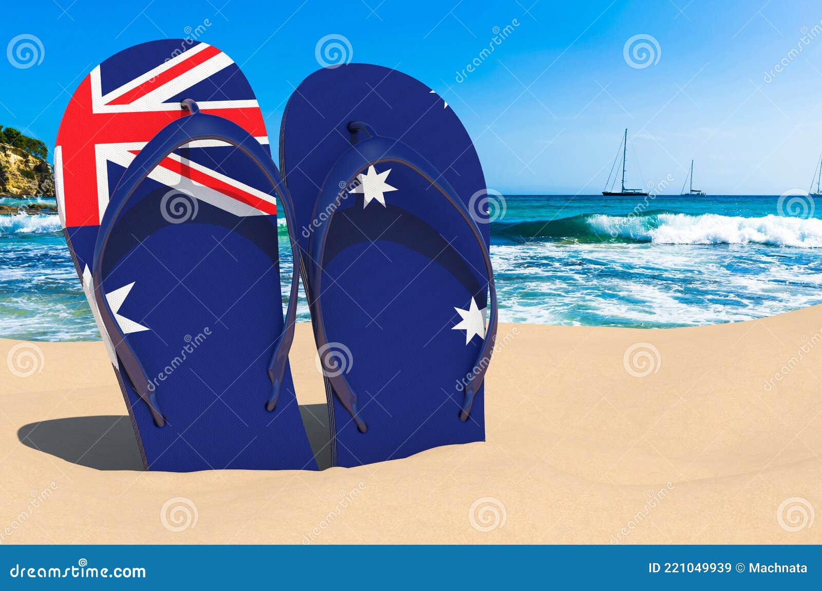 Penetración Ordenado saber Chanclas Con Bandera Australiana En La Playa. Australia Resorts Vacaciones  Tours Paquetes De Viajes Concepto 3d Renderización Stock de ilustración -  Ilustración de fracasos, playa: 221049939