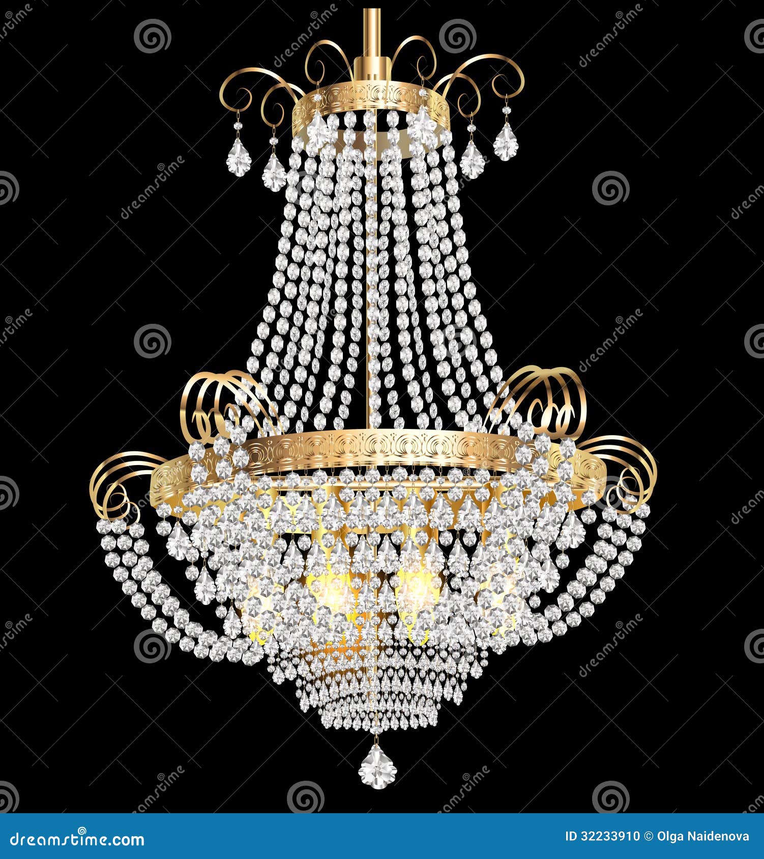 Chandelier with Crystal Pendants on the Black Stock Vector
