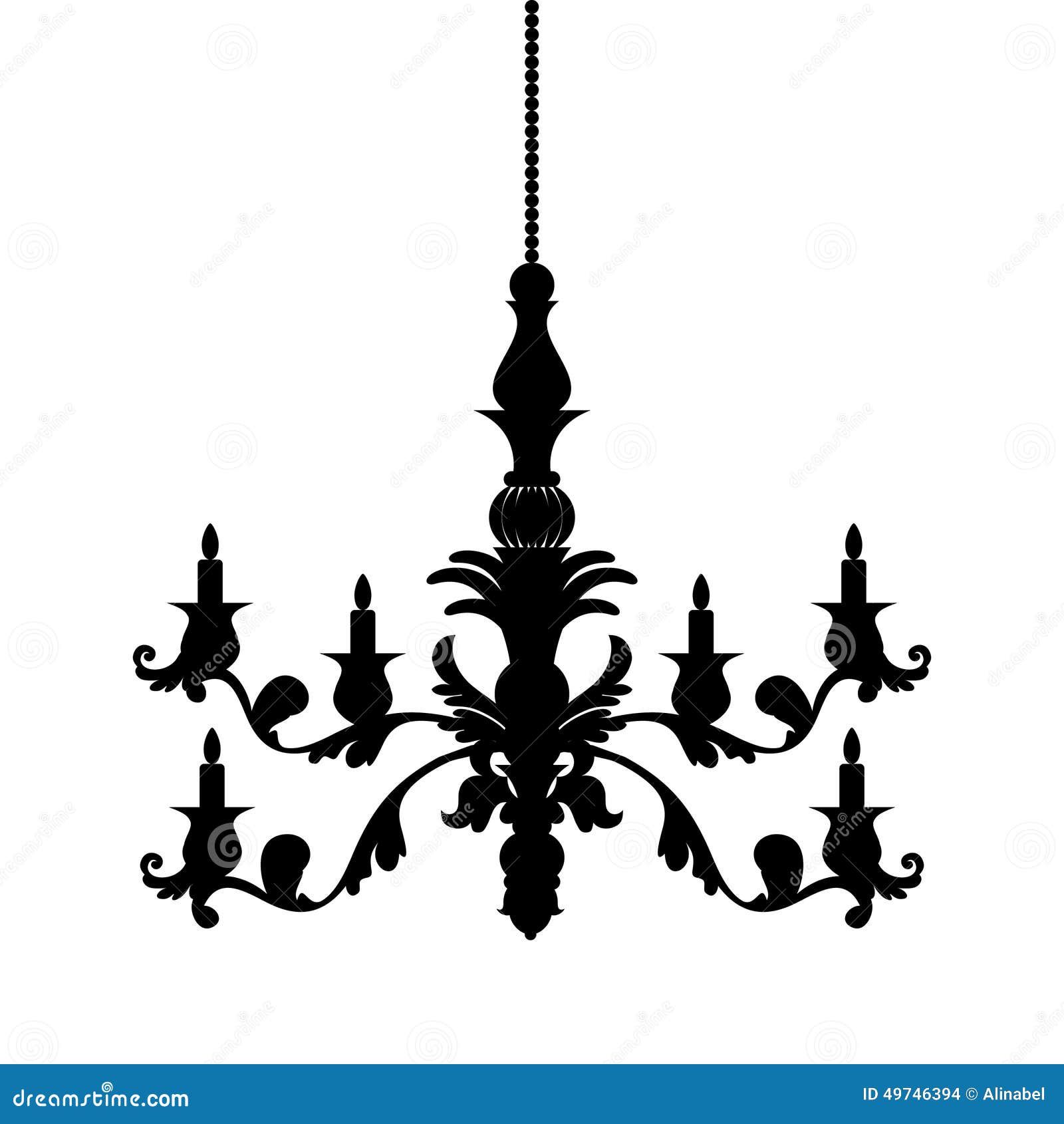 Chandelier Silhouette Isolated on White Background Stock Vector