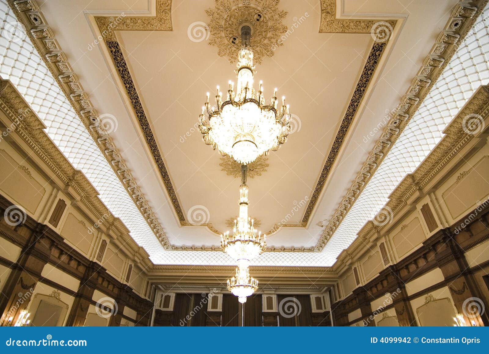 chandeliers on ornate ceiling