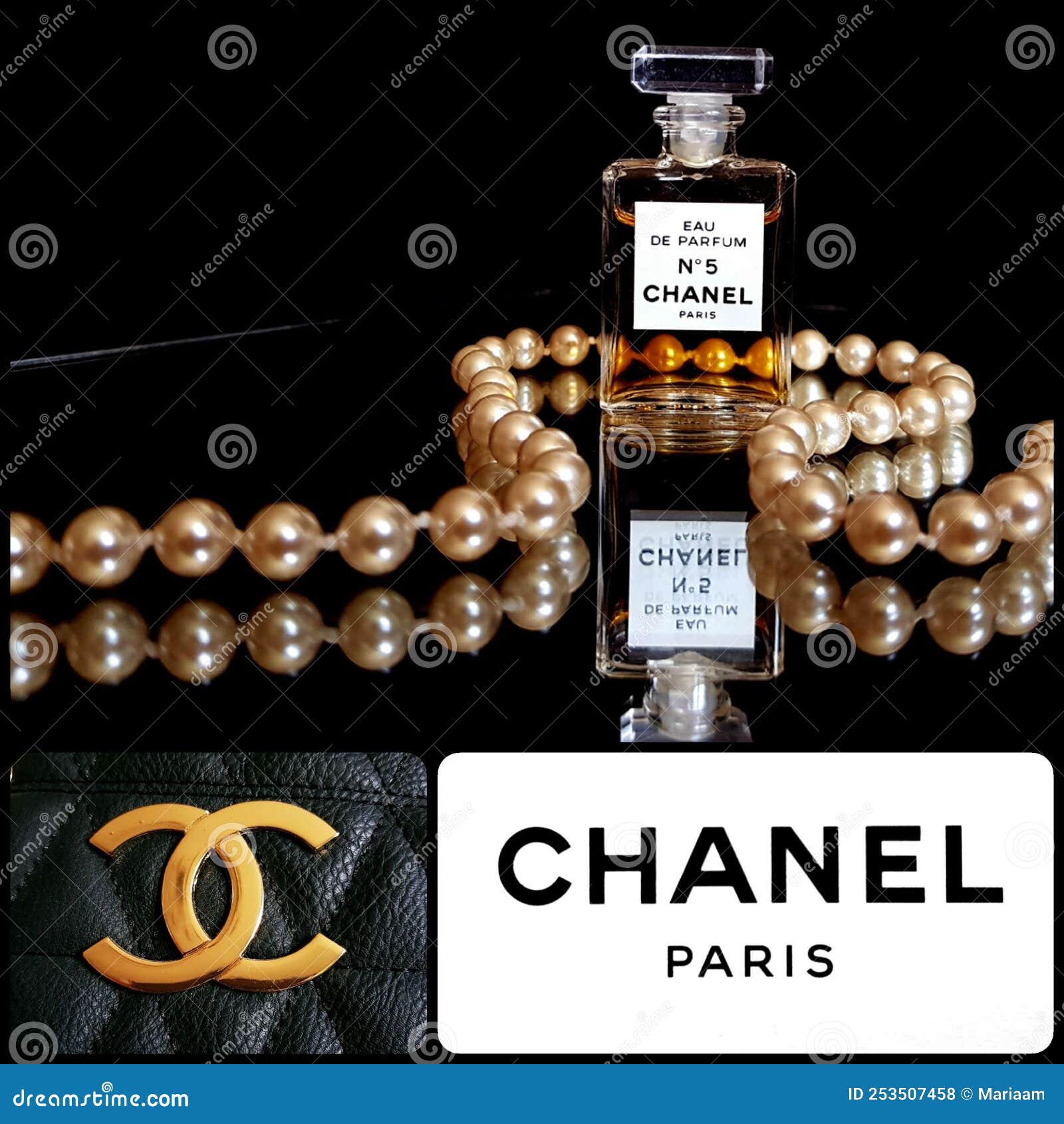 Chanel Paris Collage with Brand Logo and Perfume Bottle â„– 5. Editorial  Stock Photo - Image of collage, number: 253507458