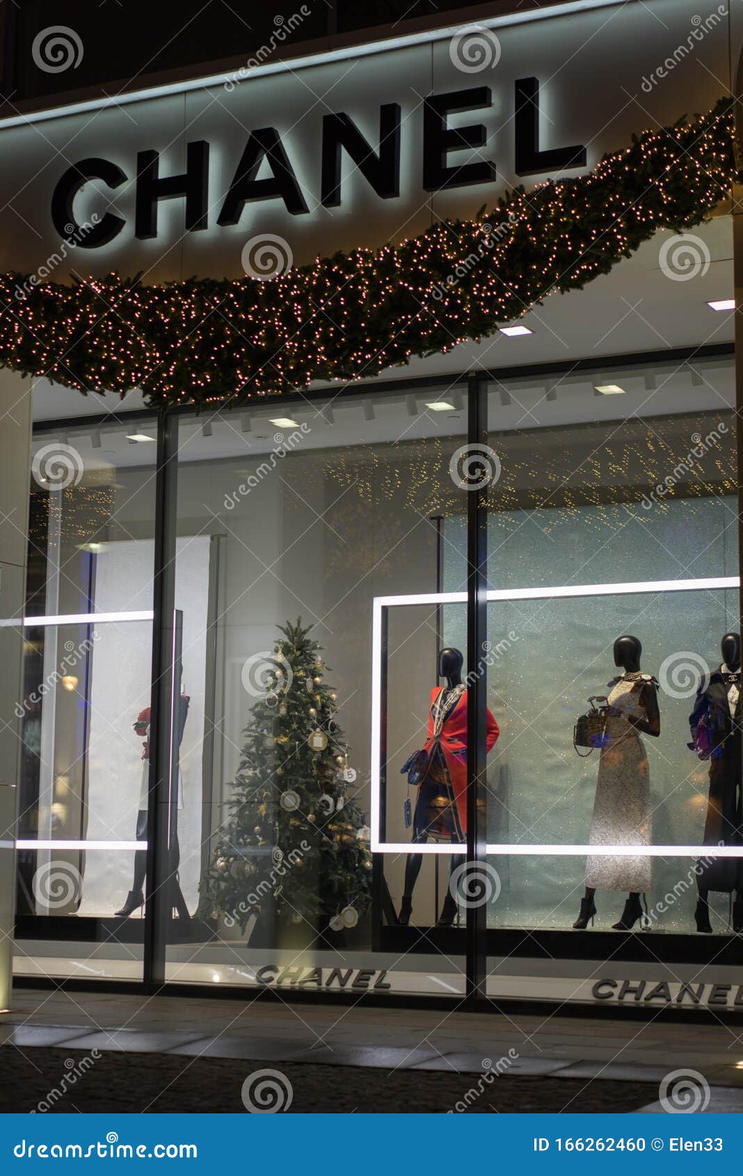 Chanel Storefront with Womens Clothes and Christmas Decorations
