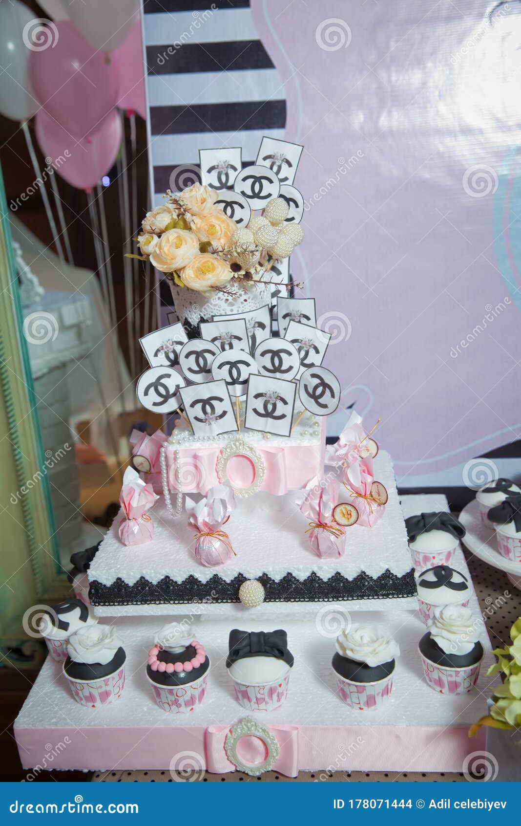 chanel theme customized cake smash candy bar birthday party baku azerbaijan pink pearls 178071444