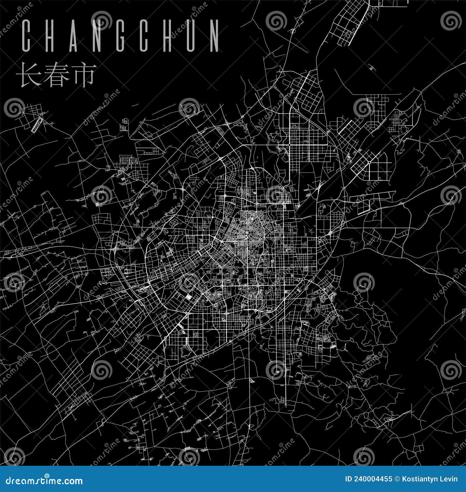 Changchun City Province Vector Map Poster. China Municipality Square