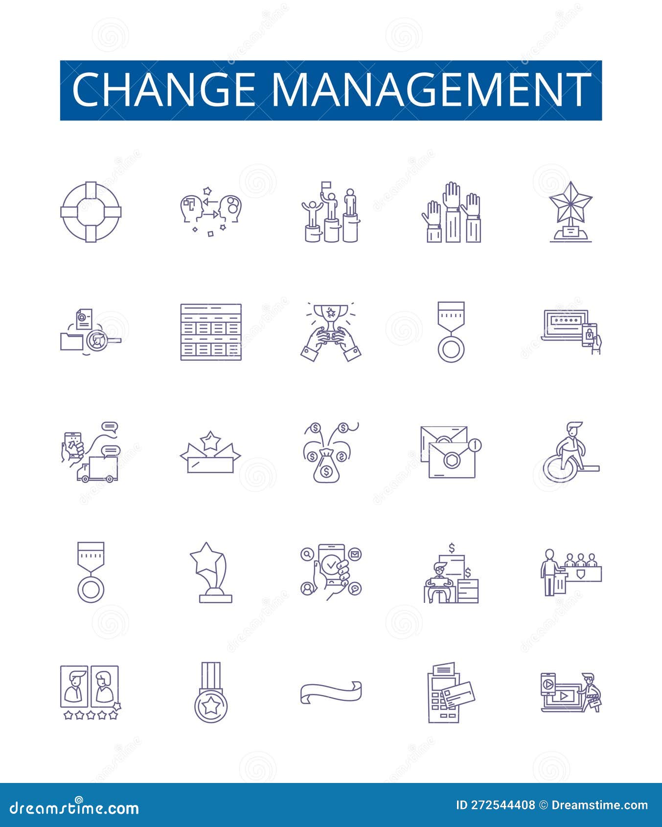 change management line icons signs set.  collection of transformation, agility, transition, adaptation, revision
