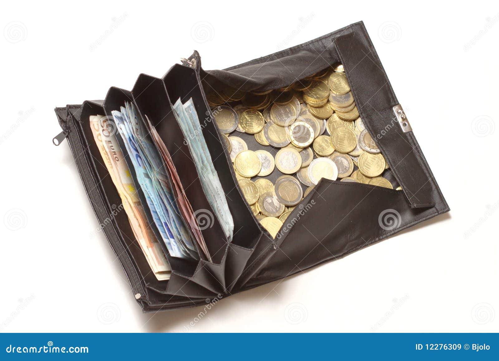 Change Purse with Euro Coins and Bills Stock Image Image of money
