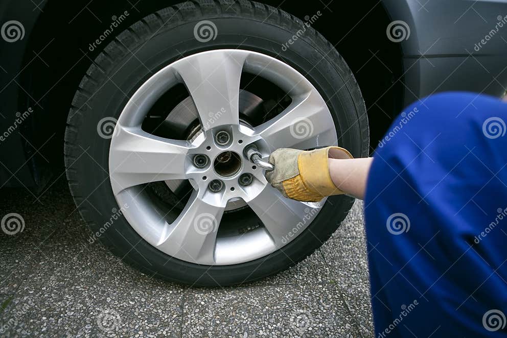 Change of tyres stock photo. Image of garage, failure 14712870