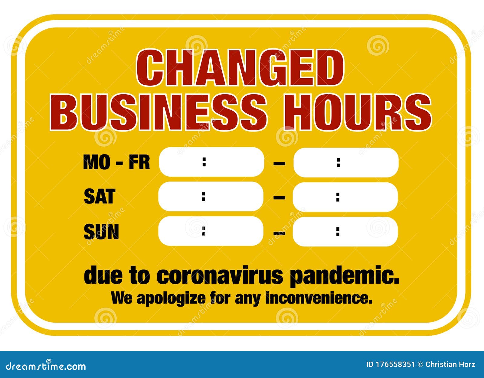 changed business hours sign template corona pandemic