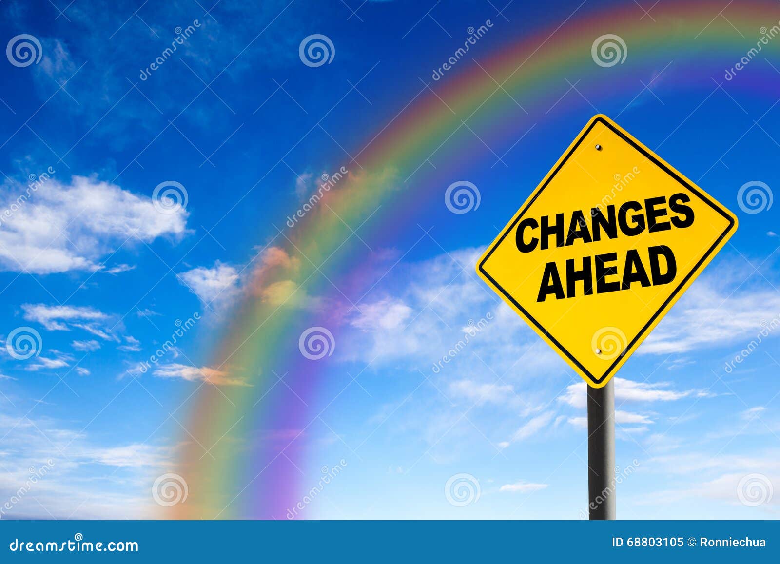 changes ahead sign with rainbow background