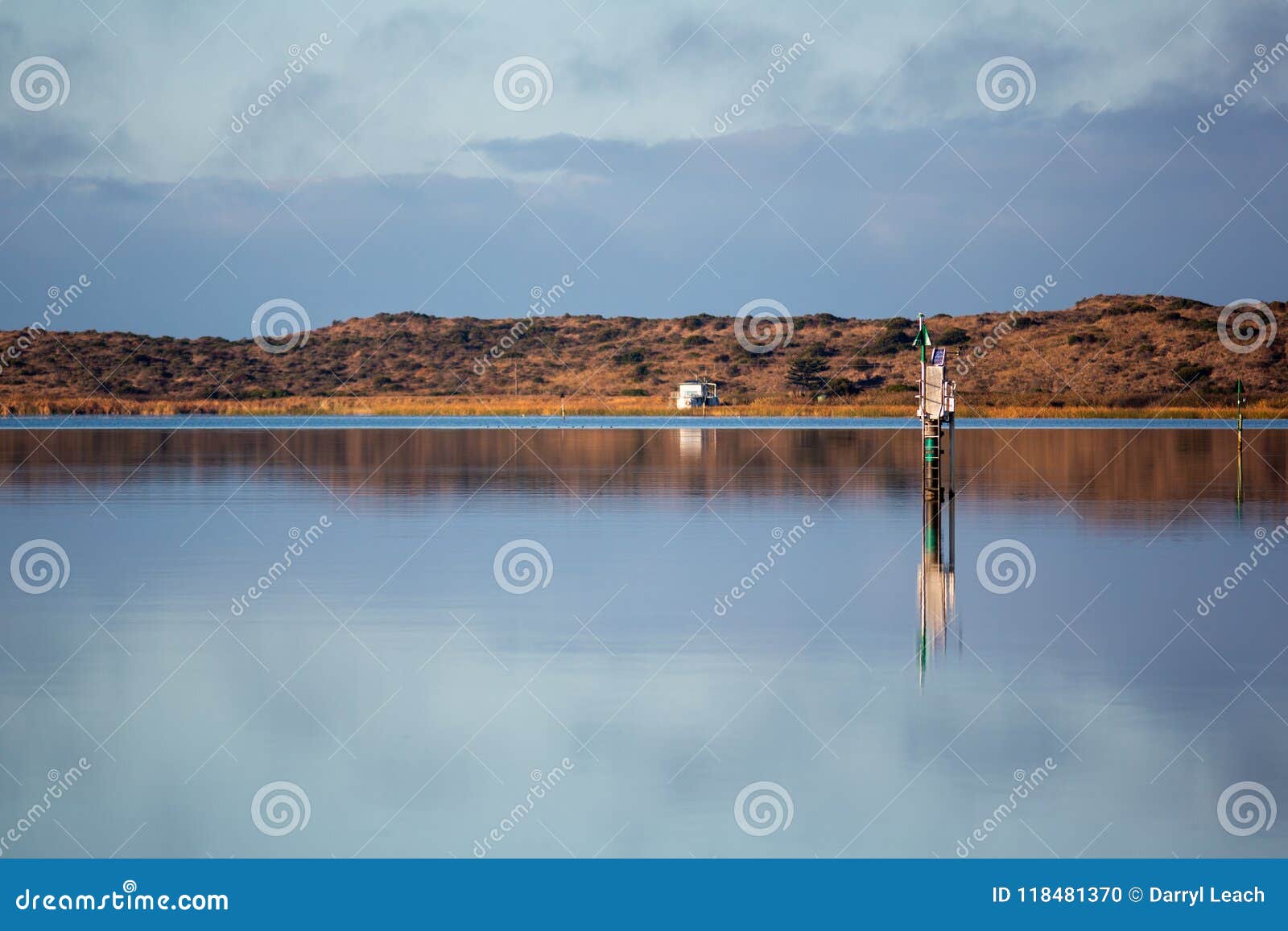 a channel marker on the lower river murray at goolwa south australia on 5th june 2018