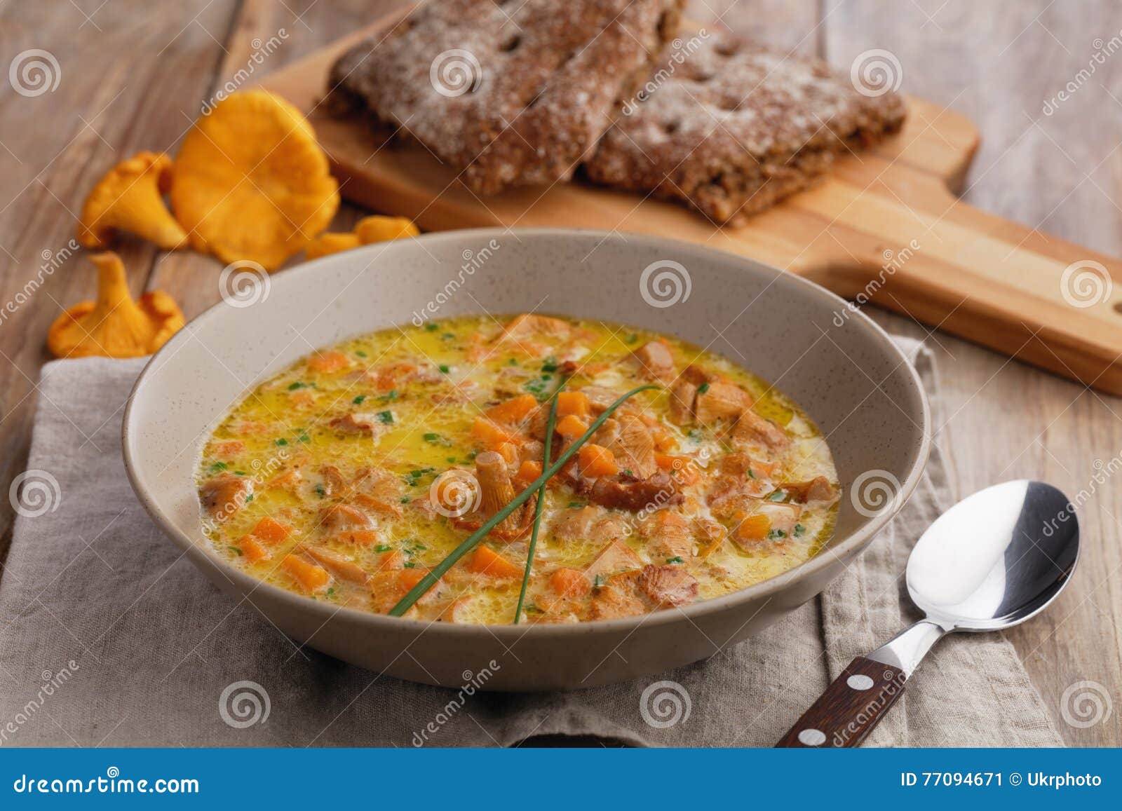 Chanterelle mushroom soup stock image. Image of shot 77094671