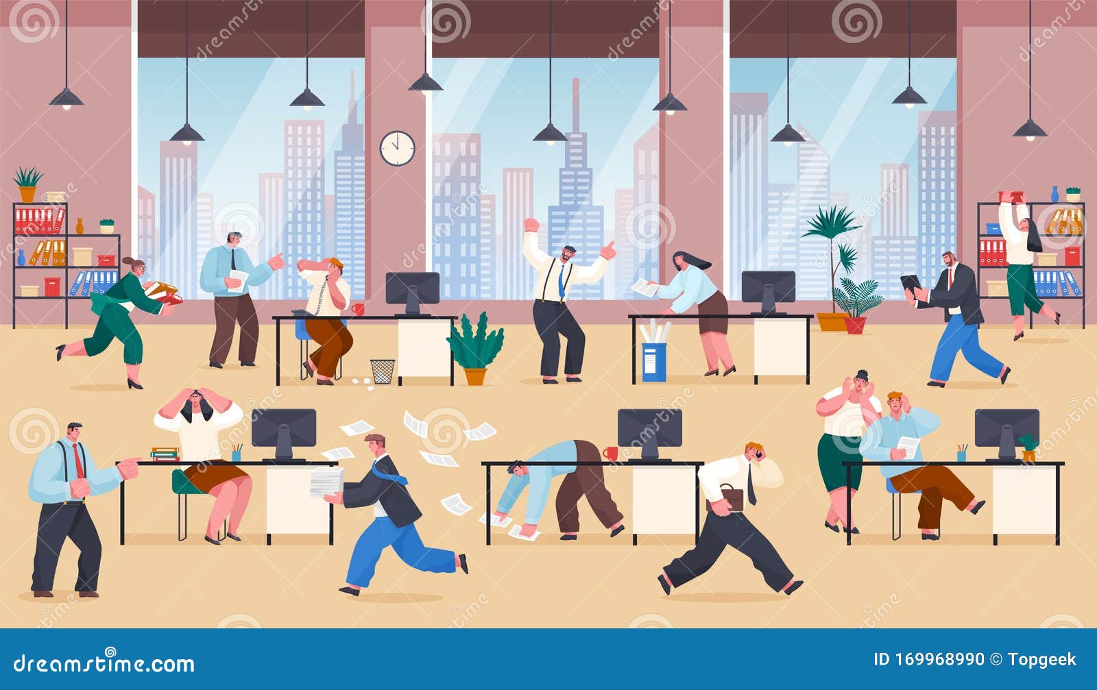 Chaos In Office Stressed Frustrated Employees Work Stock Vector