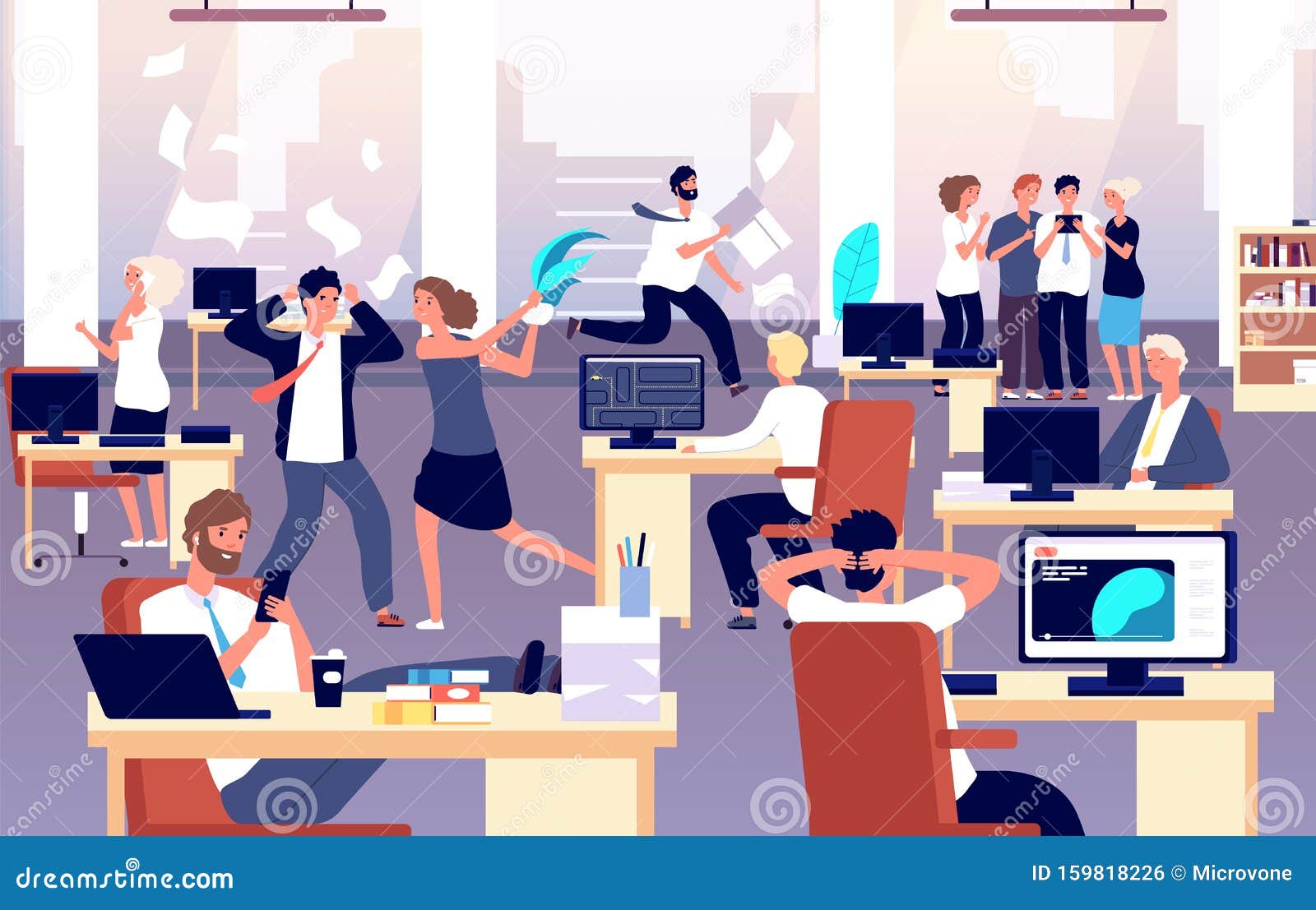 Chaos in Workplace. Sleepy Lazy, Unorganized Employees in Office Stock  Vector - Illustration of people, energy: 159818226