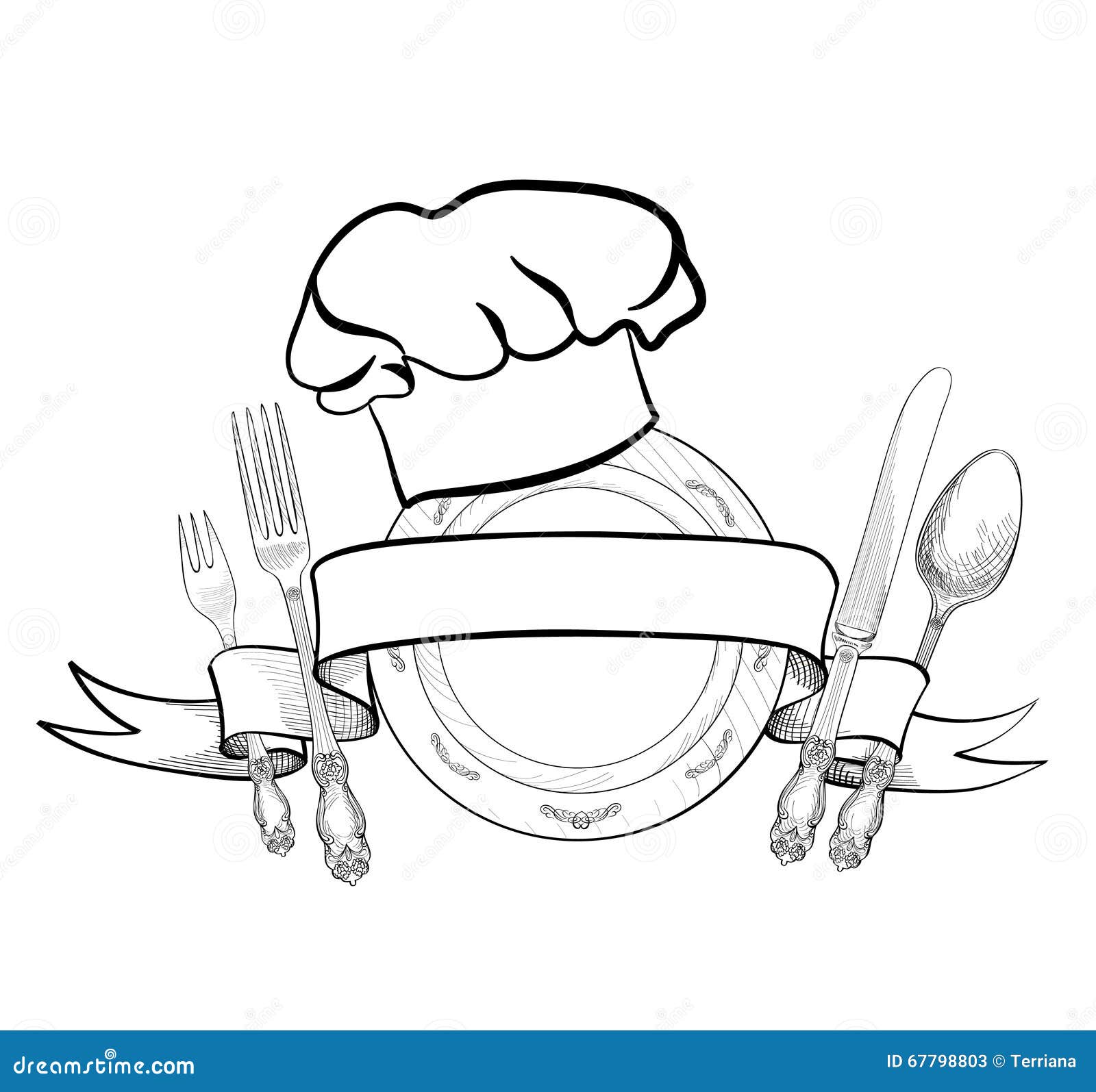 Chapeau De Cuisinier De Chef Avec Le Label De Croquis De Fourchette, De  Cuillère Et De Couteau Illustration Stock - Illustration du événements,  fond: 67798803