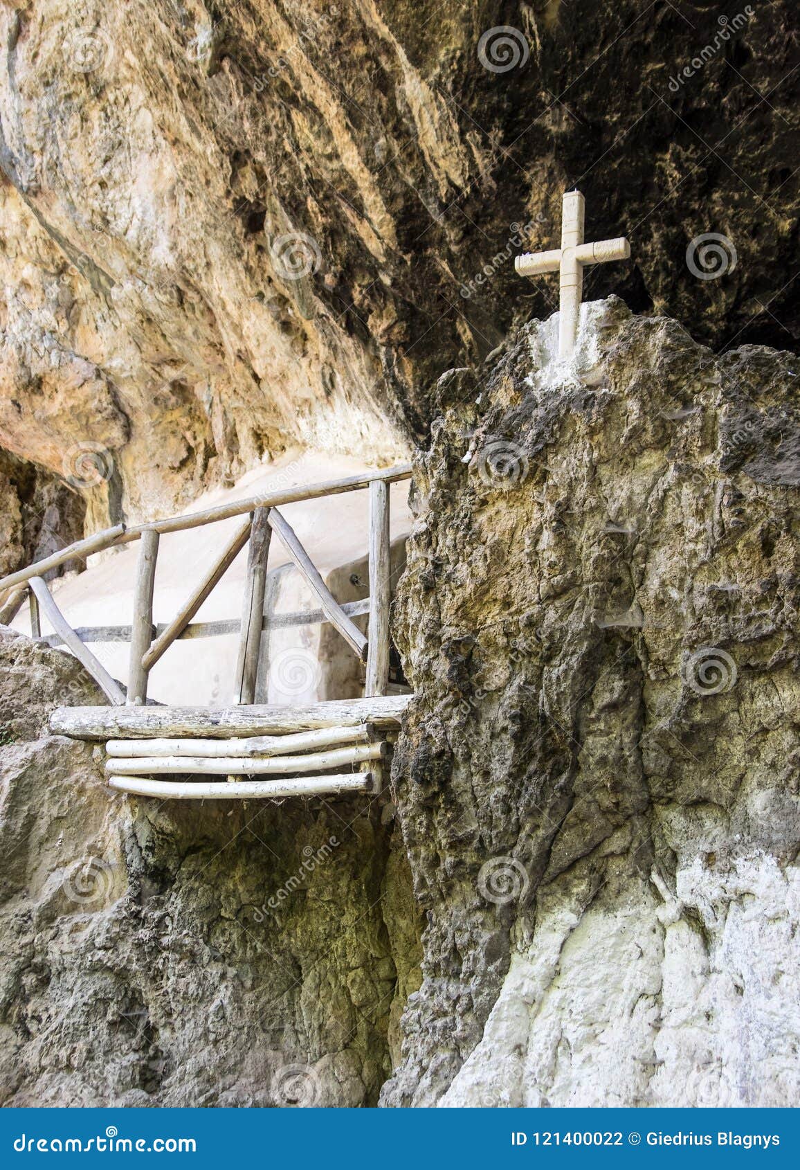 the chapel of agios antonios st. anthony in the cave of patsos gorge canyon, crete island, greece