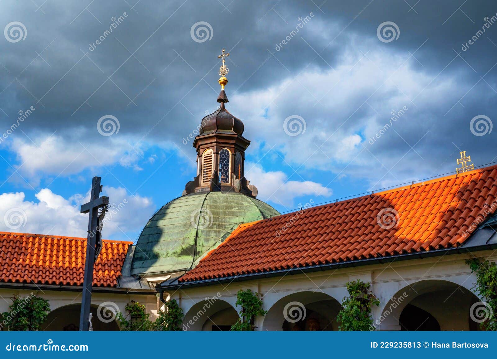 chapel tower, cross and ambit in monastery klokoty
