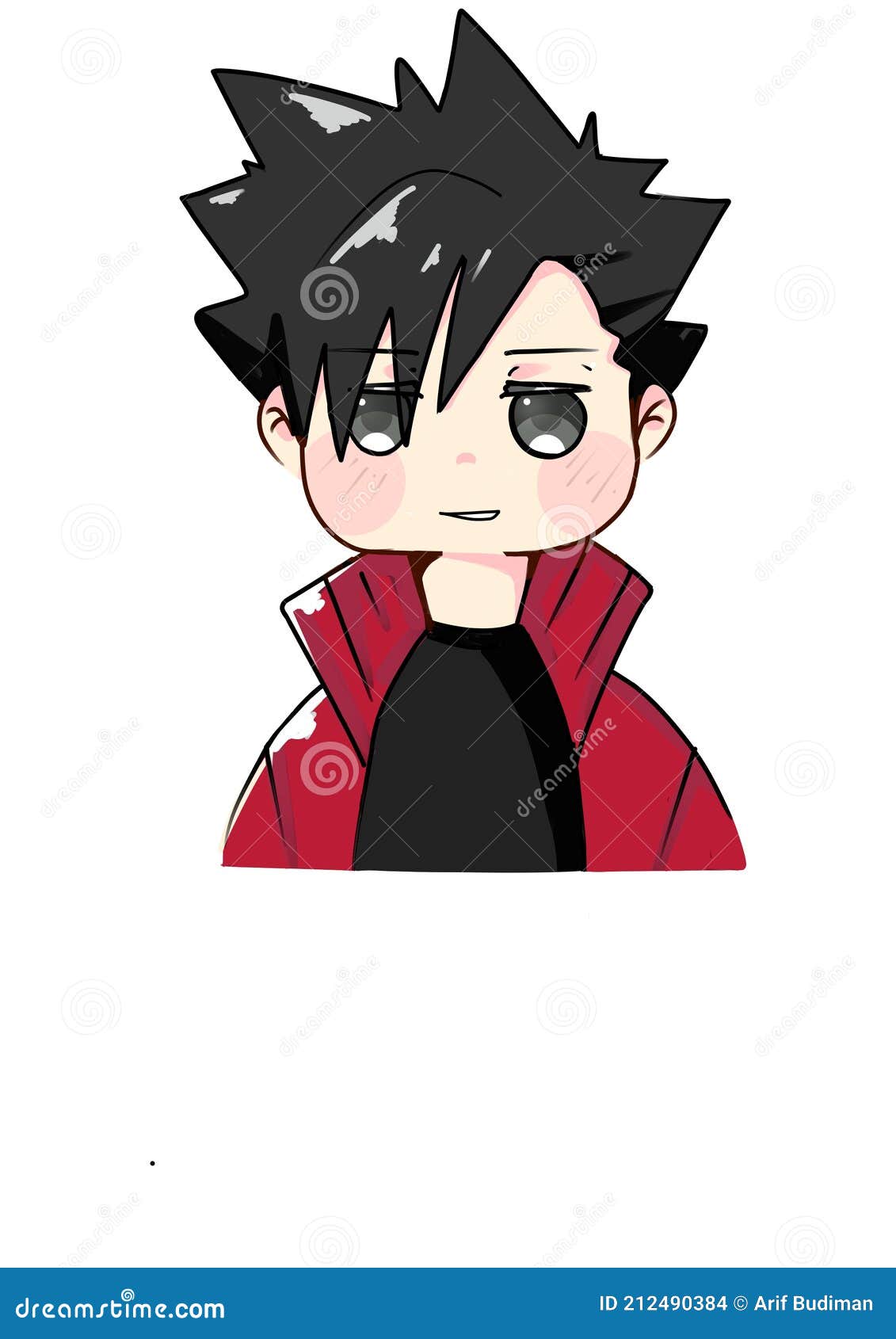 The Character of a Boy in a Red Jacket with Sad Eyes Stock Illustration