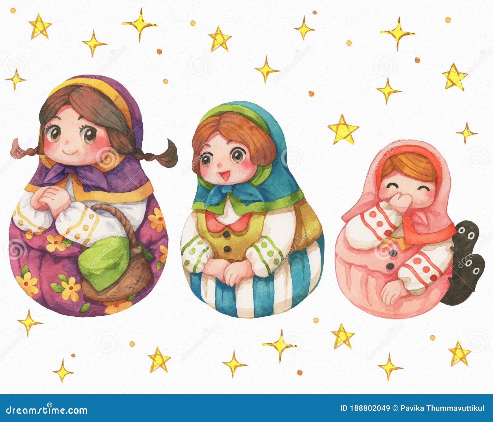 Character Cartoon Three Sisters, Russian Doll. Stock Illustration -  Illustration of pretty, collection: 188802049