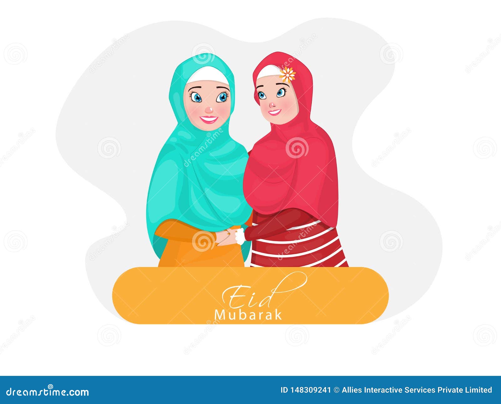 Character of a Cheerful Islamic Women Hugging Each Other in Eid Mubarak ...