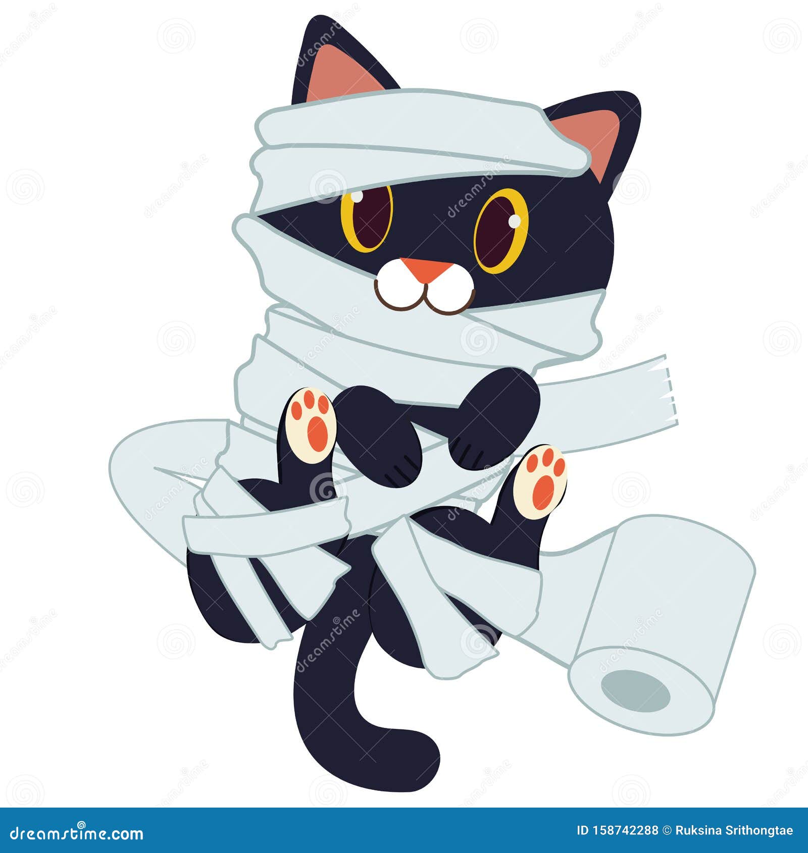 The Character of Cute Black Cat As Mummy with Toilet Paper. the Character  of Cute Cosplay As Mummy in Halloween Party Stock Vector - Illustration of  animals, mascot: 158742288