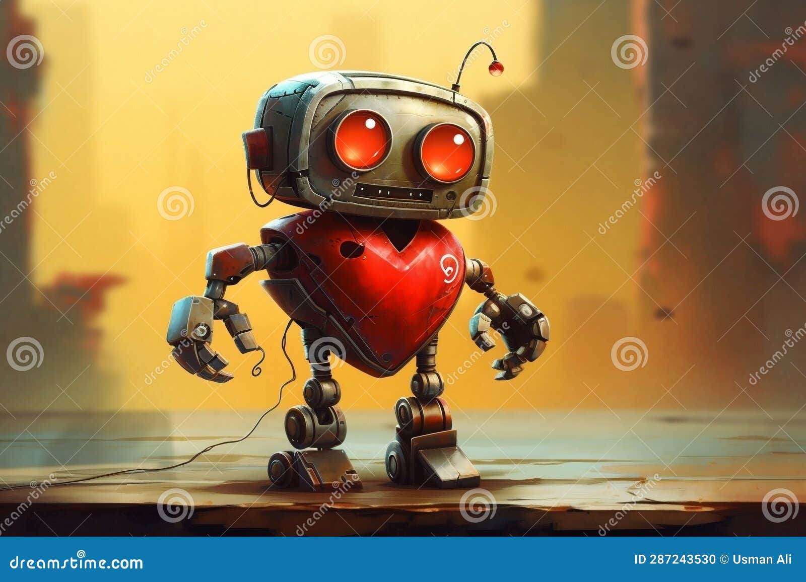 Character Design of a Robot with a Heart. AI Stock Photo Image of