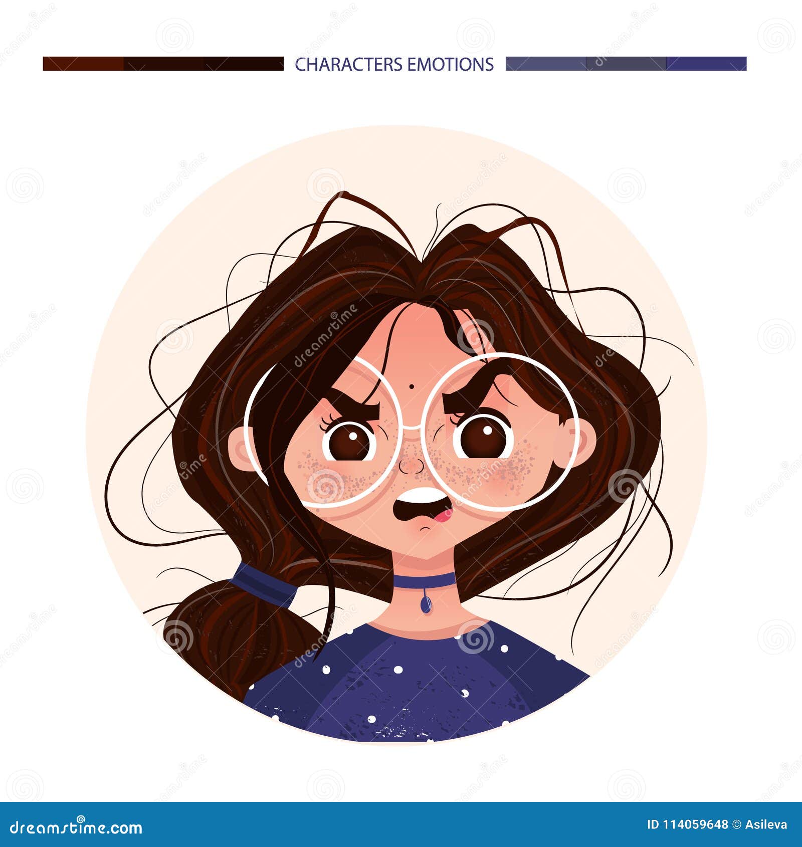 Character Emotions Avatar Angry Girl Brunette In Glasses