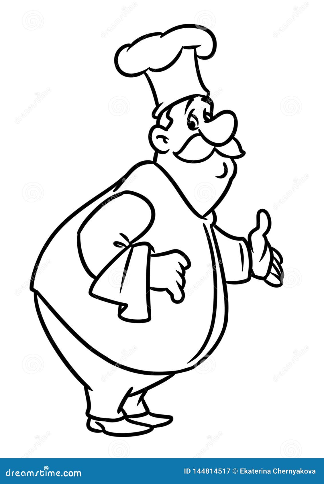 Character Fat Chef Cook Culinary Cartoon Coloring Page Stock