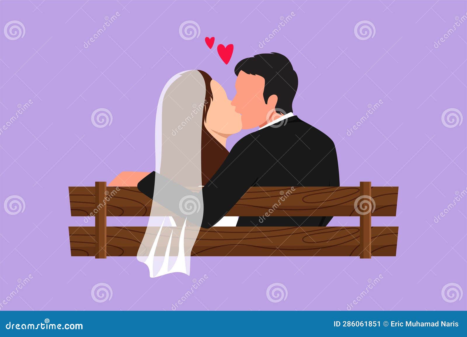 A lovely anime couple that kiss on a bench 