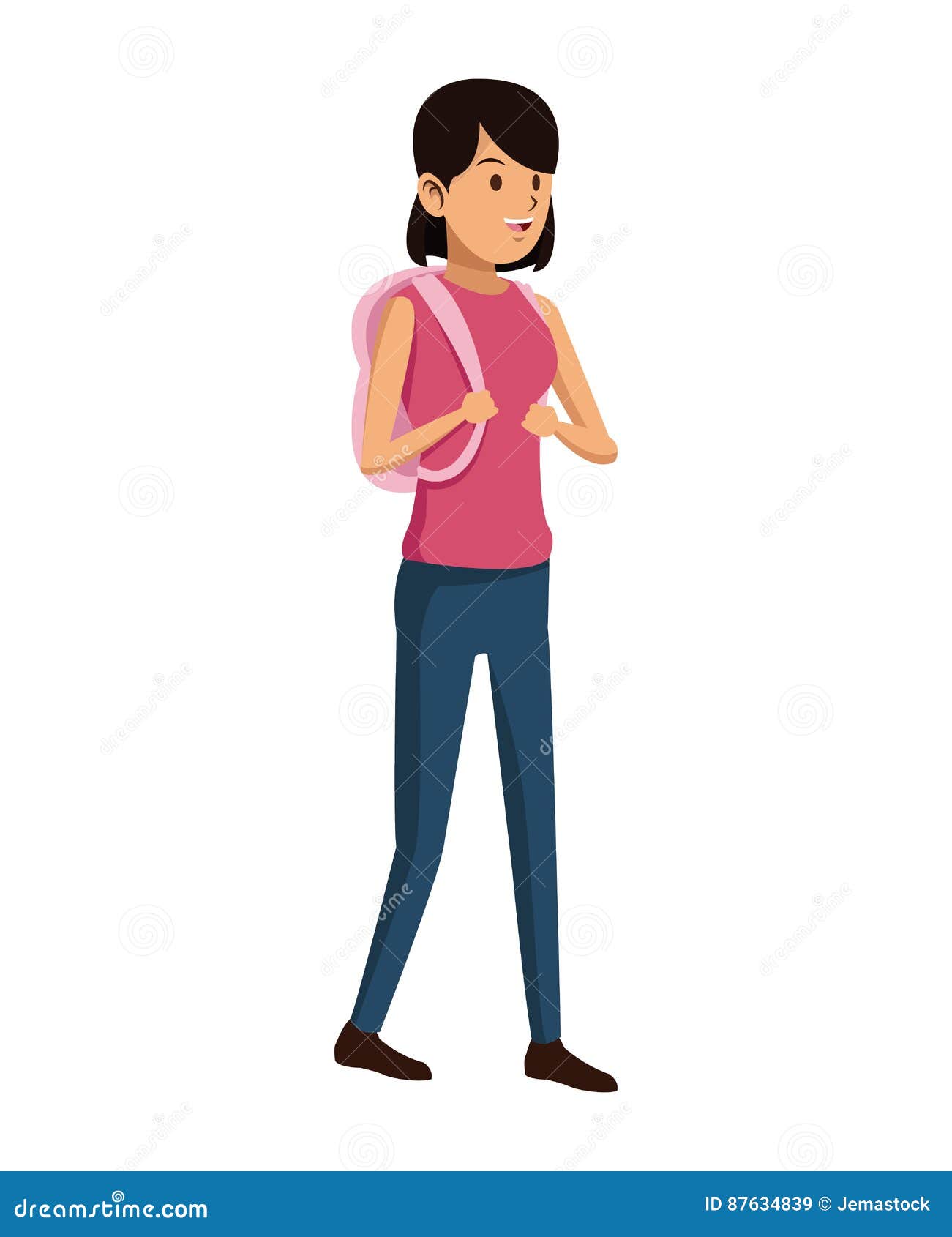 Character Girl Young Backpack Stock Illustration Illustration of