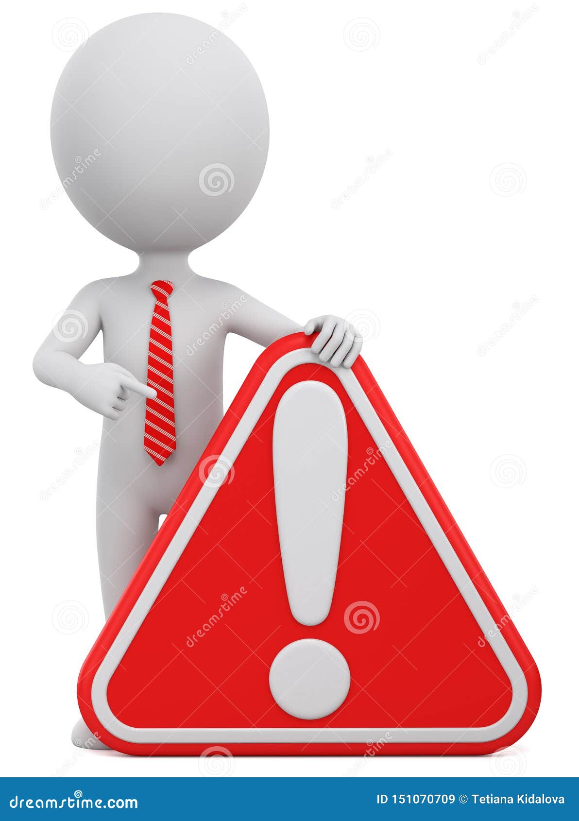 Character Man Businessman Points To A Red Exclamation Mark On A White