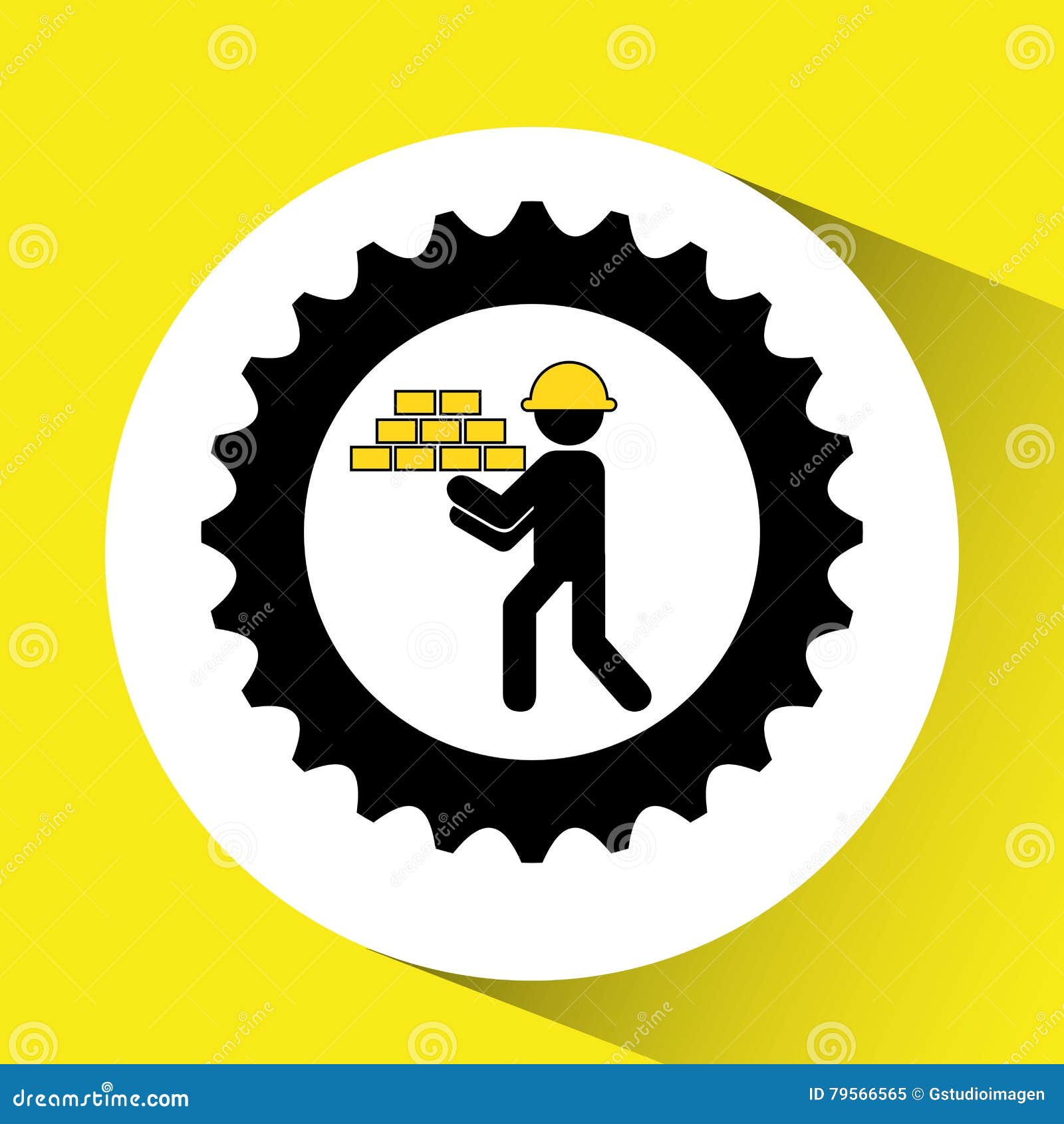 Character Man Construction Gears with Bricks Icon Stock Illustration