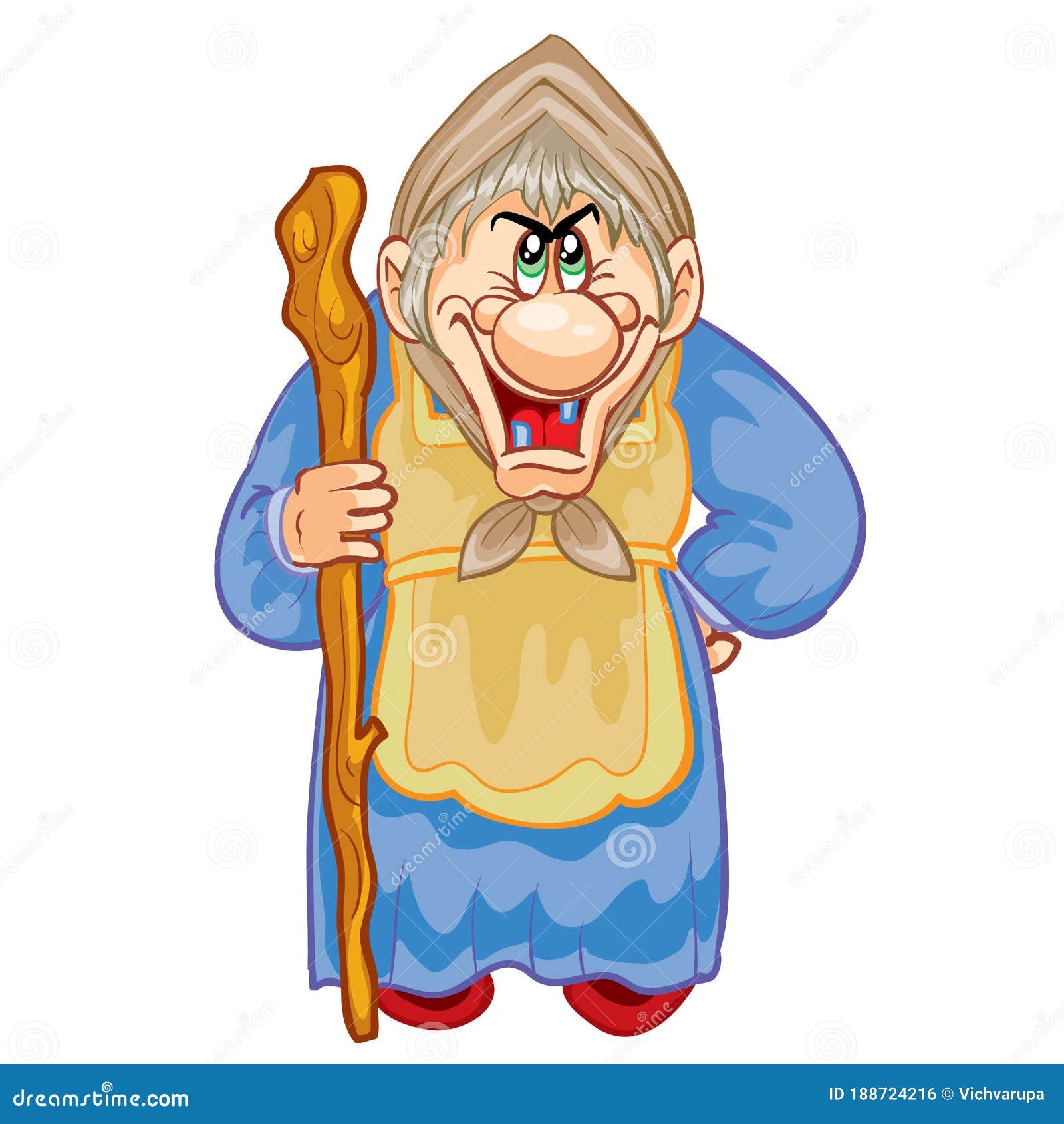 Character of an Old Grandmother with a Stick, Baba Yaga, Character,  Isolated Object on a White Background, Vector Illustration Stock Vector -  Illustration of grandma, funny: 188724216