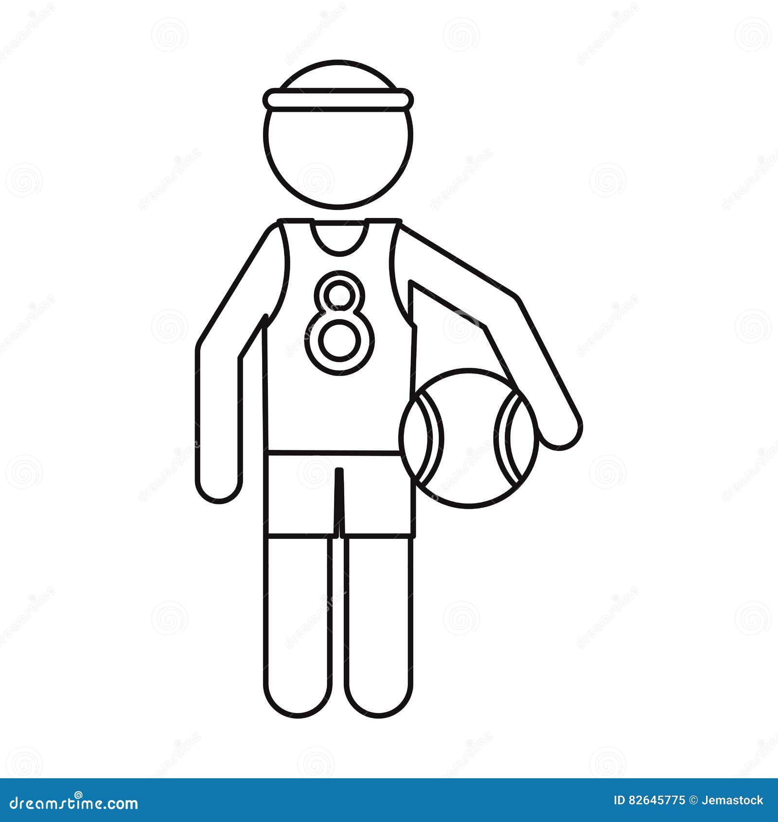 Character Player Basketball with Headband Outline Stock Vector Illustration of basketball