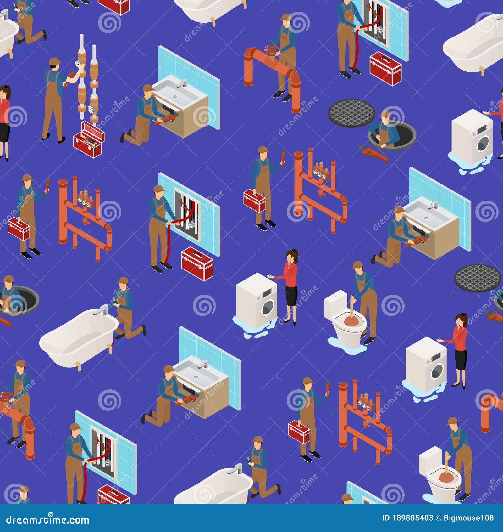 Character Plumber in Uniform Concept Seamless Pattern Background 3d