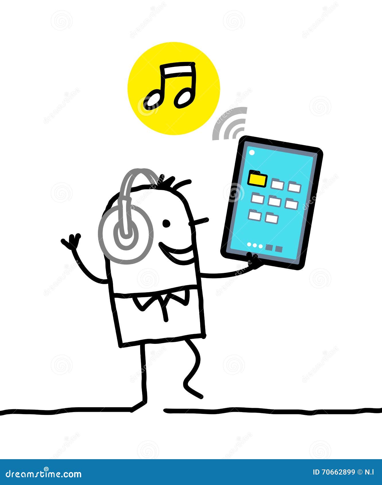 Character with Tablet Music Stock Vector Illustration of trait