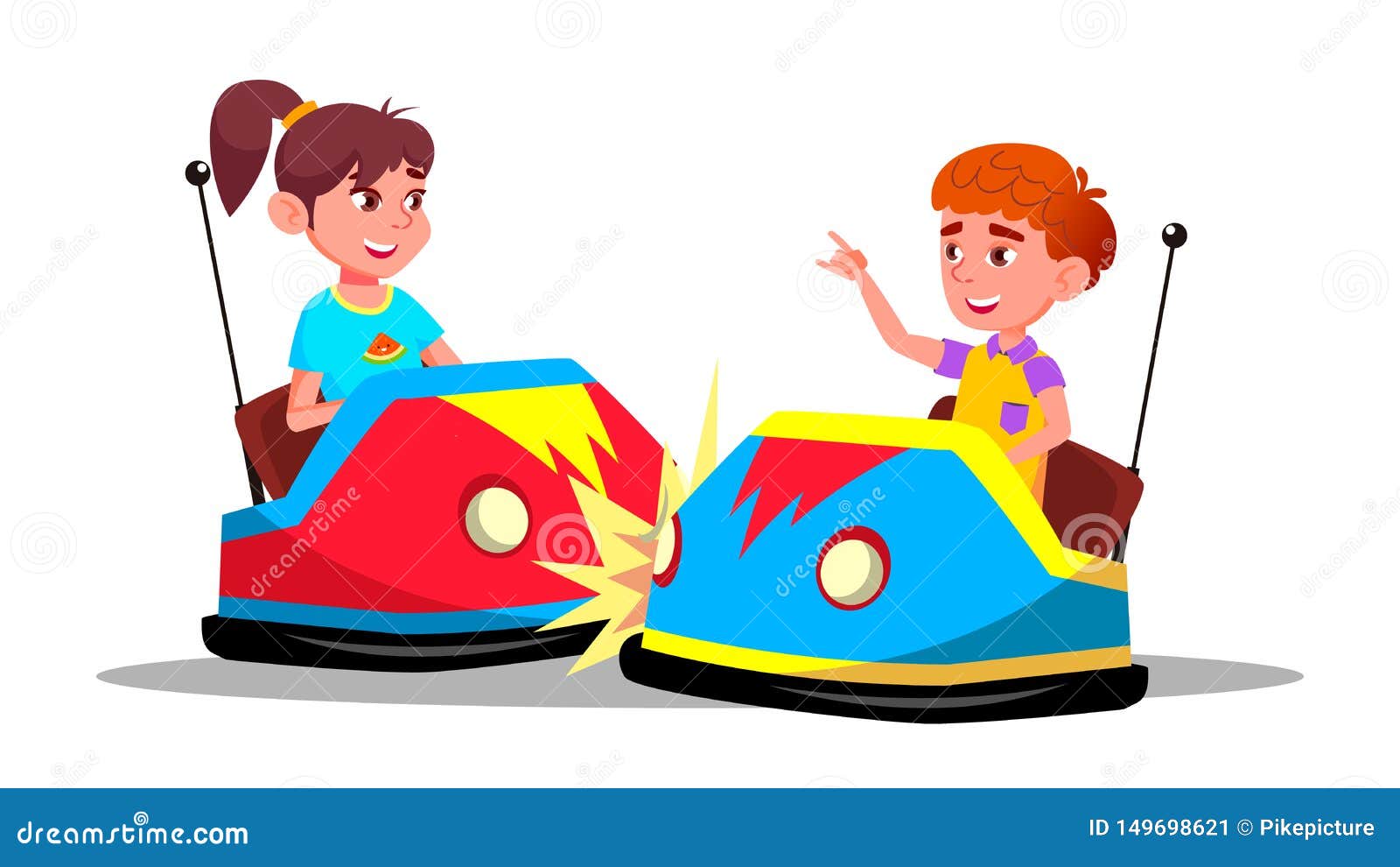 characters children driving bumper car 