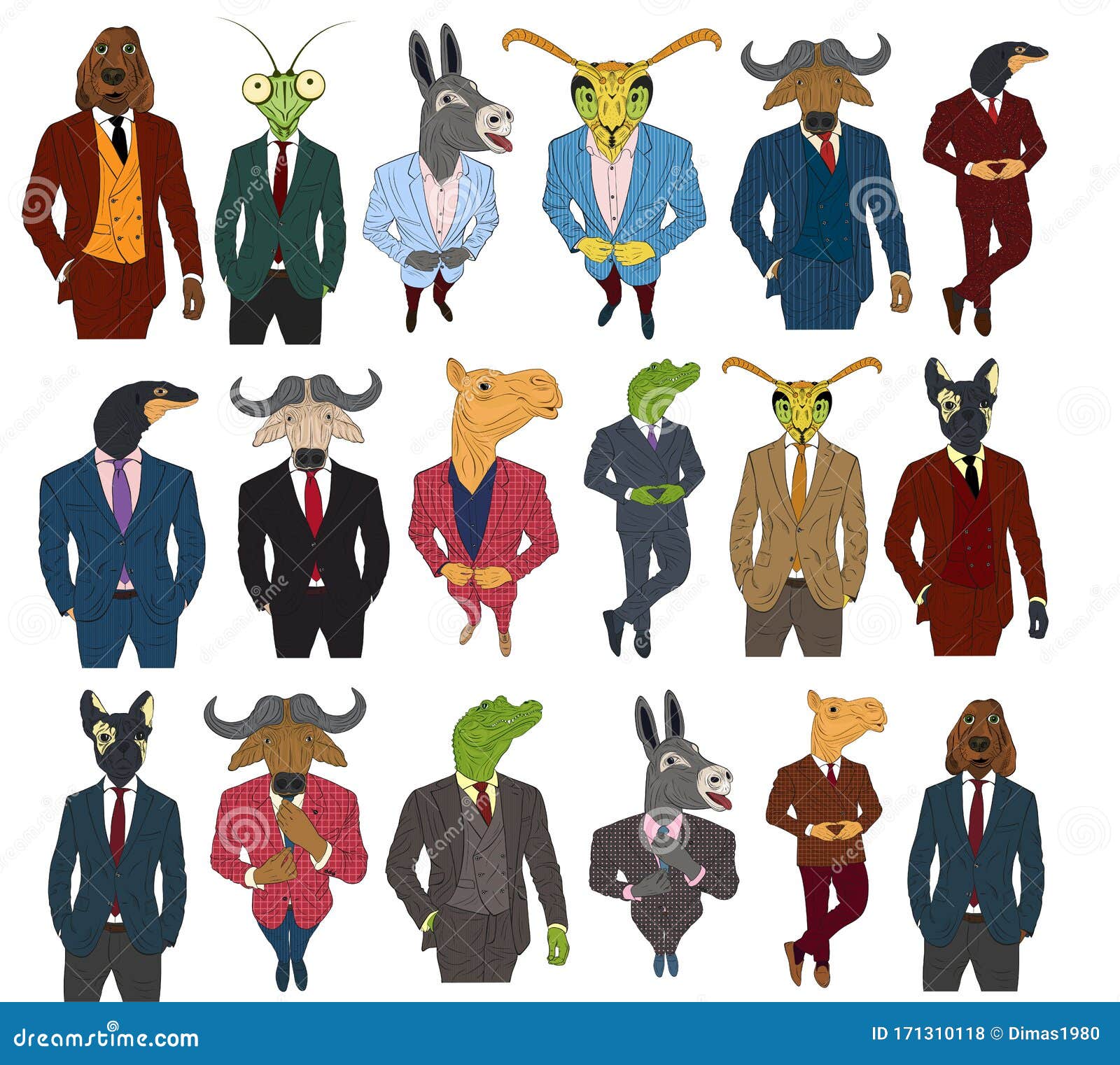 Characters of Various Animals in Business Suits Stock Vector - Illustration  of adult, komodo: 171310118